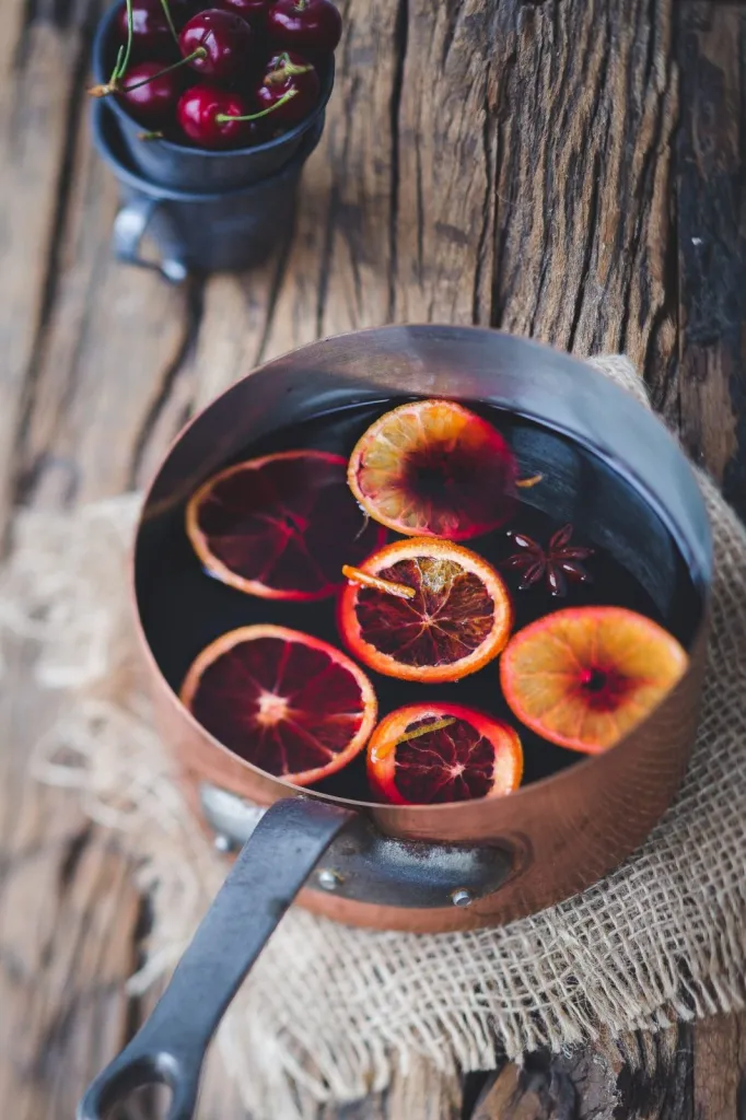 Mulled wine in  sauce pan