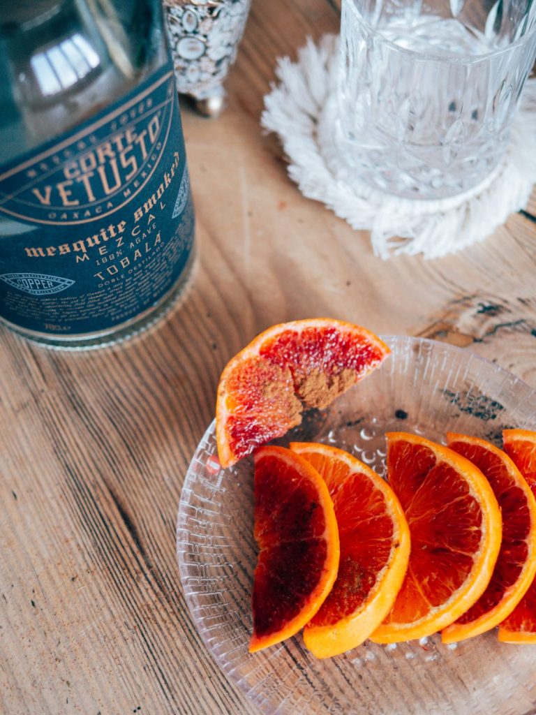 mezcal with orange slices 