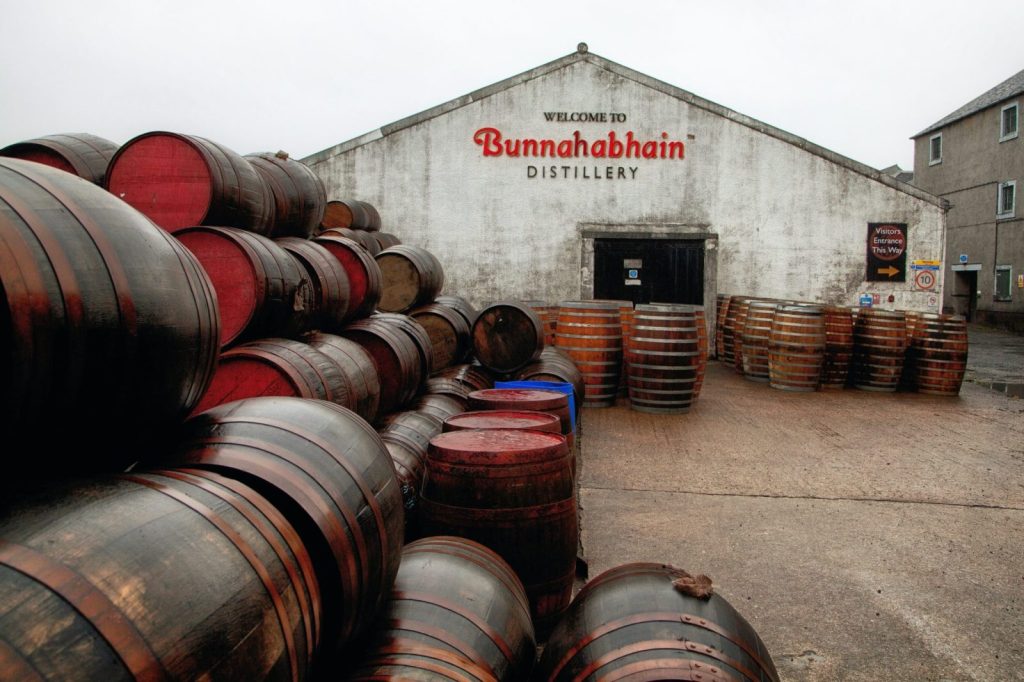 Bunnahabhain whisky distillery and casks