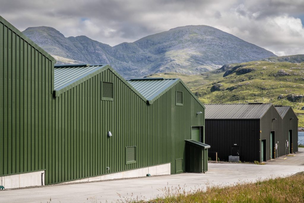 Distillery warehouse with mountains