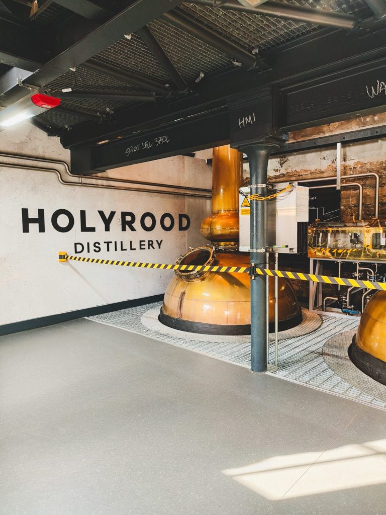 Holyrood Distillery sign and stills