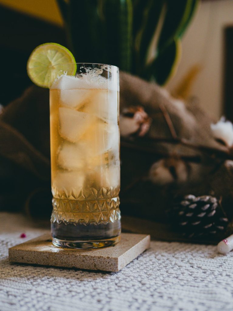 Ginger beer and rum cocktail