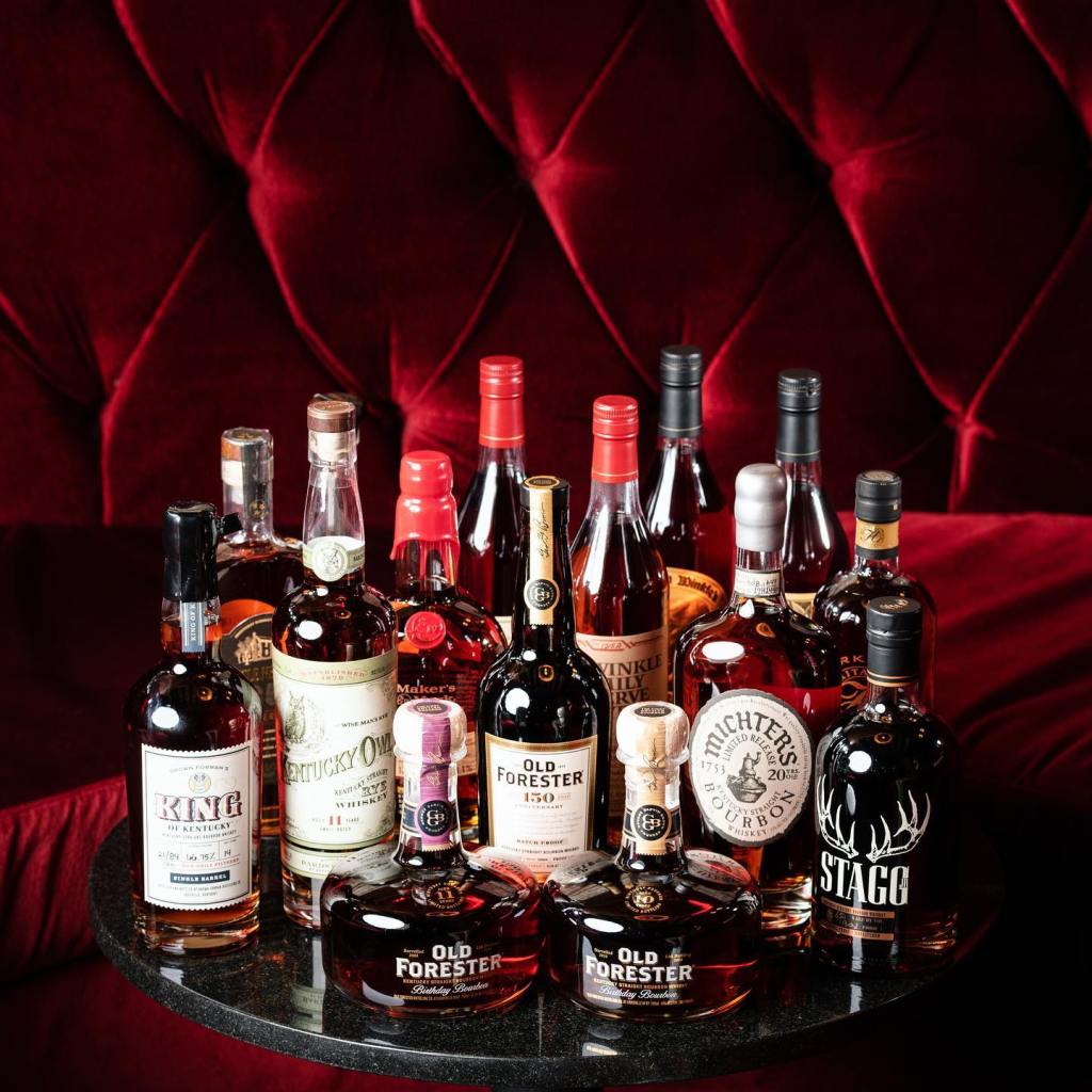 Bourbon selection in speakeasy bar in Louisville