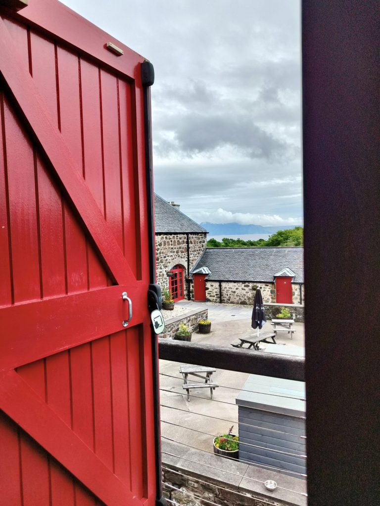 Views from inside a distillery in Scotland