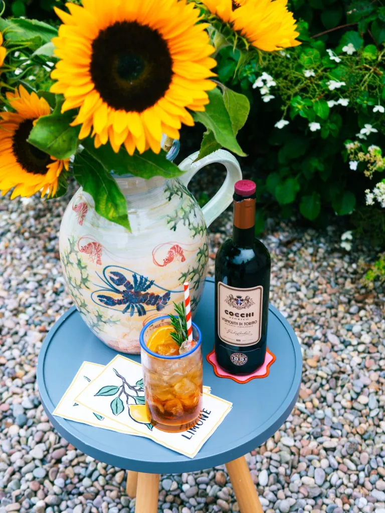 Cocchi vermouth di Torino spritz and sunflowers