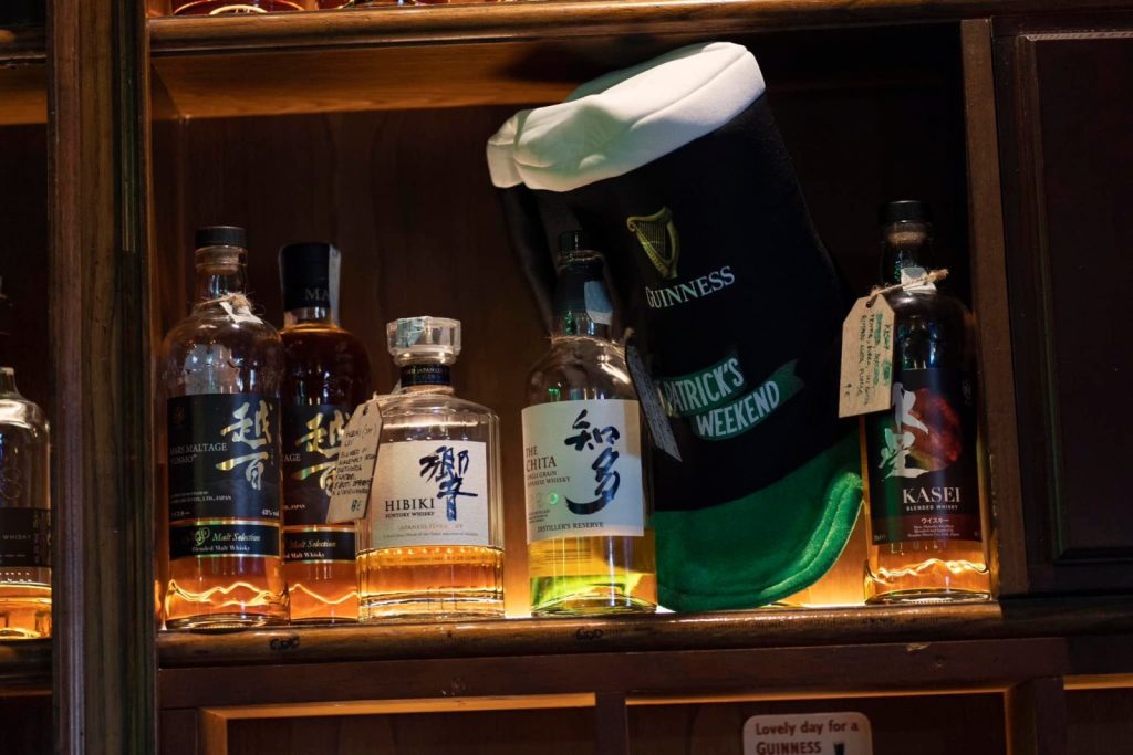 Japanese whiskies in an Irish pub in Florence