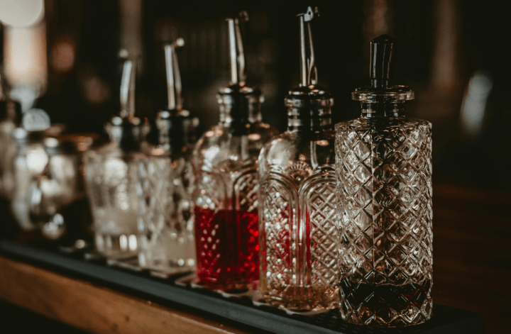 cocktail bitters in old style bitter bottles