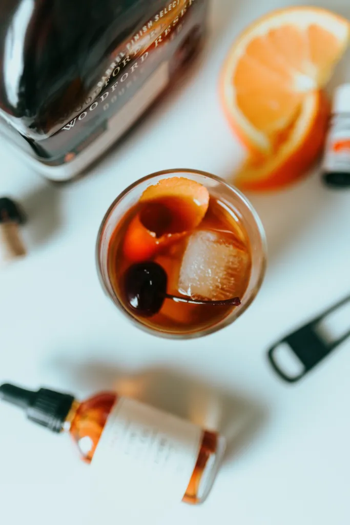 old fashioned cocktail with Woodford Reserve and aromatic cocktail bitters
