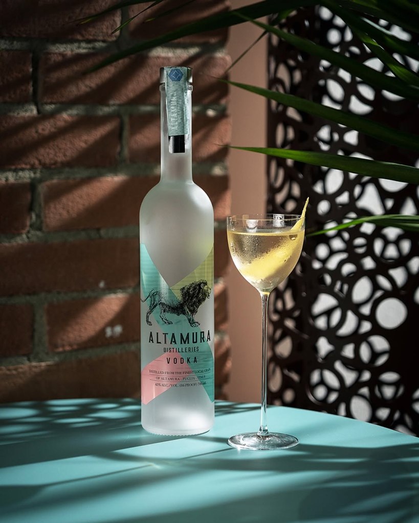 Altamura Italian vodka bottle and a Martini